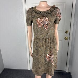 Vintage 80s 70s Fonda Women's Dress Animal Print California Tiger Polyester QQ6